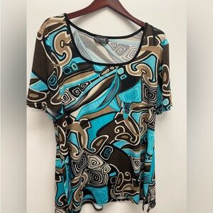 GITANE Retro Brown & Turquoise Abstract Top!!! Size